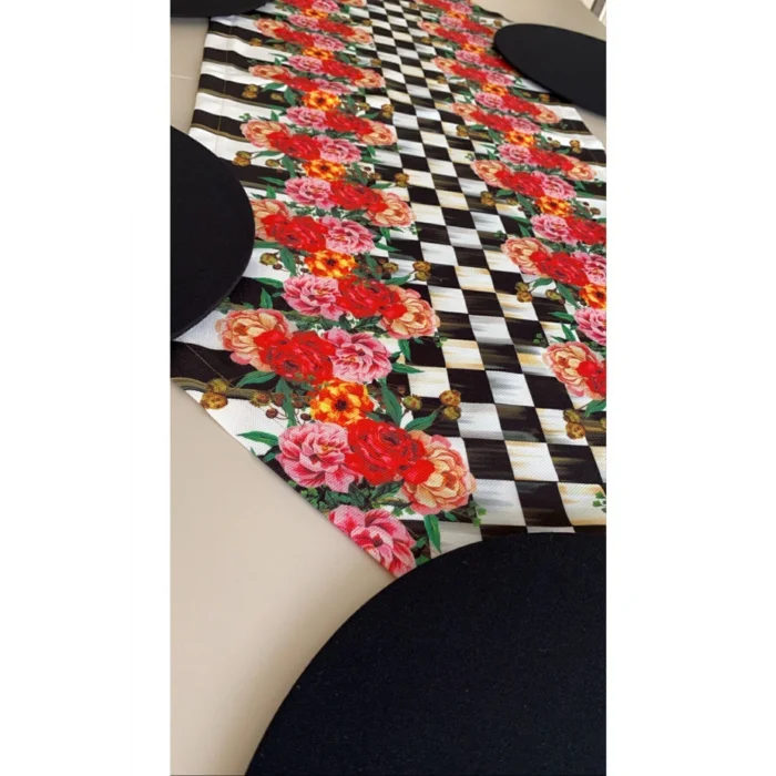 Genel Ürün Amerikan&servis Çiçek Desenli Runner 6 Lı Siyah Supla Set Takim