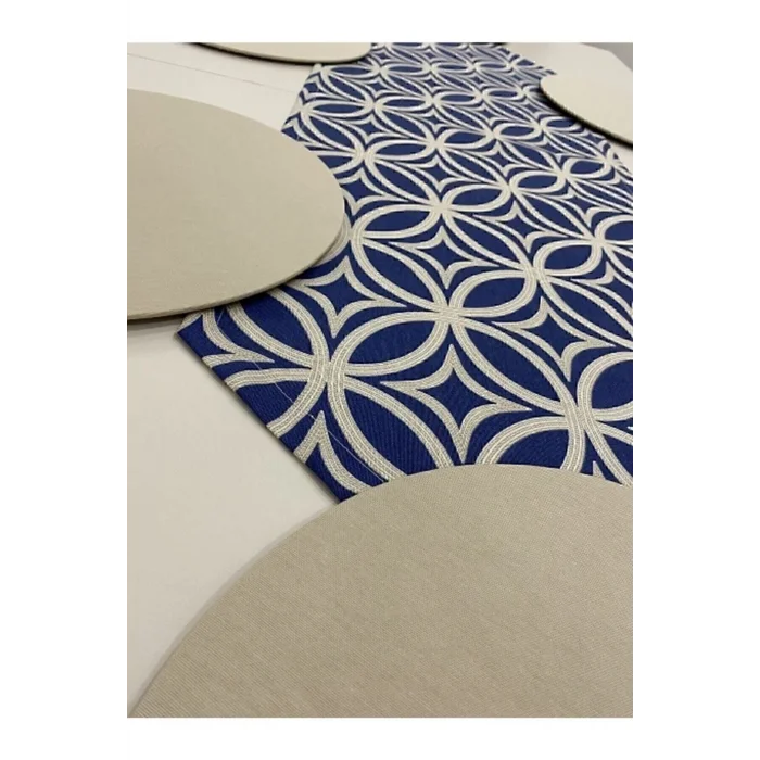 Genel Ürün Amerıkan Servis Runner Halka Desenli Lacivert Runner Ve 6lı Supla Seti