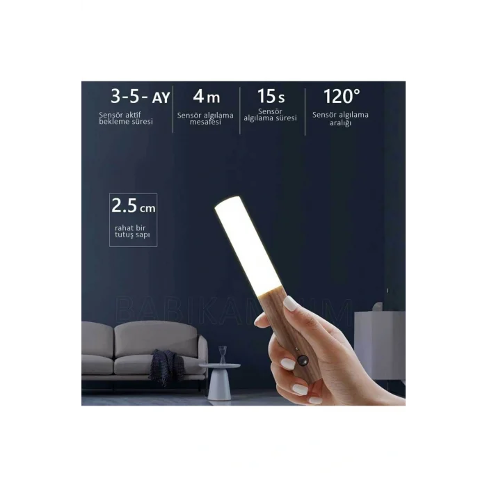 Lamba Şarjlı Kablosuz Sensörlü Led Aplik Şarjlı Harekete Duyarlı Dokoratif Duvar Lambası Sarı Ledli A.