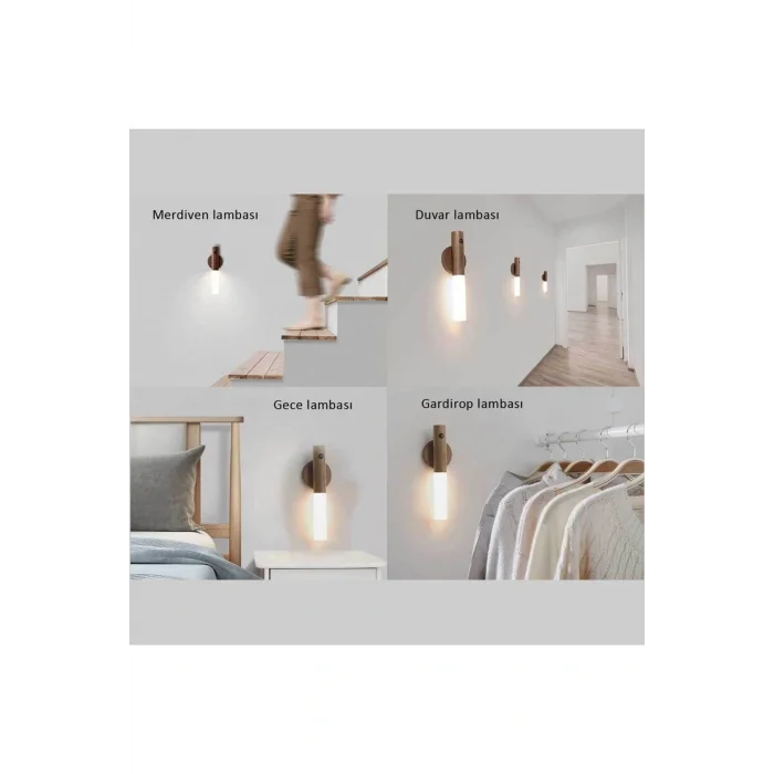 Lamba Şarjlı Kablosuz Sensörlü Led Aplik Şarjlı Harekete Duyarlı Dokoratif Duvar Lambası Sarı Ledli A.