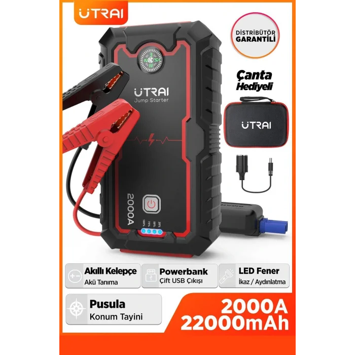 Genel Ürün Jstar One 22000mah 2000a Jump Starter Taşınabilir Akü Takviye Cihazı (ÇANTA PUSULA POWERBANK)