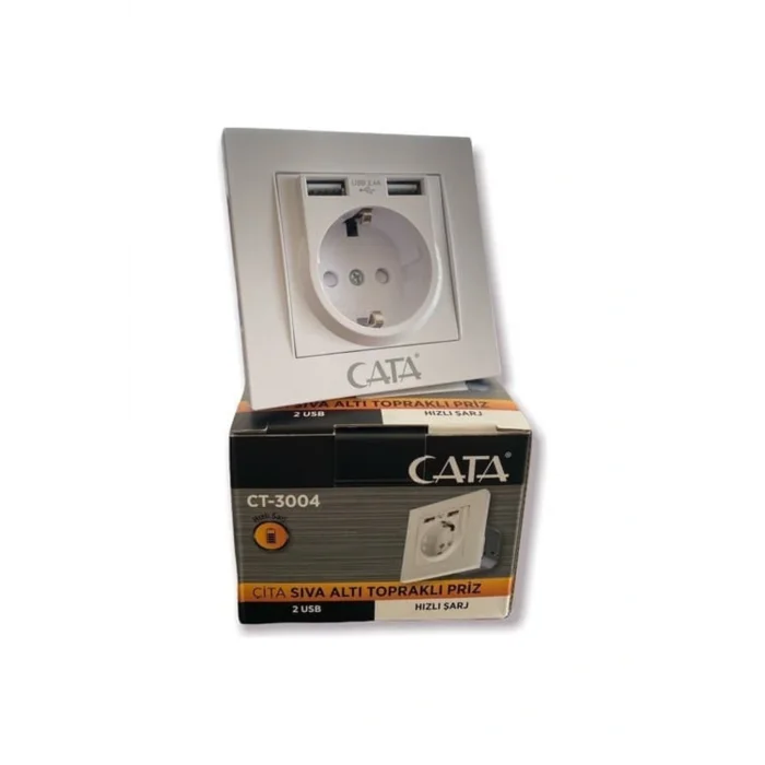 Genel Ürün Çift Usbli Sıva Altı Topraklı Priz Hızlı Şarj + Çocuk Koruma CT-3004
