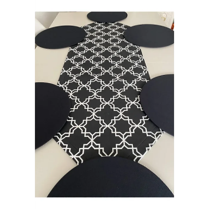 Genel Ürün Siyah Klasik Desenli Runner Ve 6lı Supla Seti Tasarim Takim Amerikan&servis