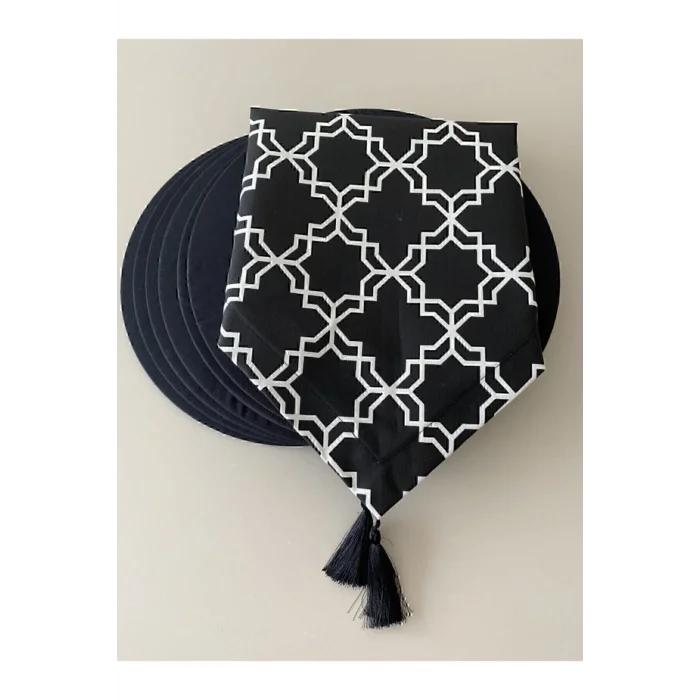 Genel Ürün Siyah Klasik Desenli Runner Ve 6lı Supla Seti Tasarim Takim Amerikan&servis