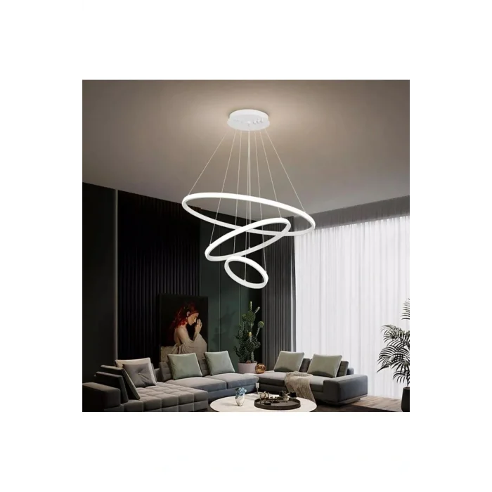 Genel Ürün Üçlü Halka Led Avizebeyaz Kasa Beyaz Işık Salon,oturma Odası