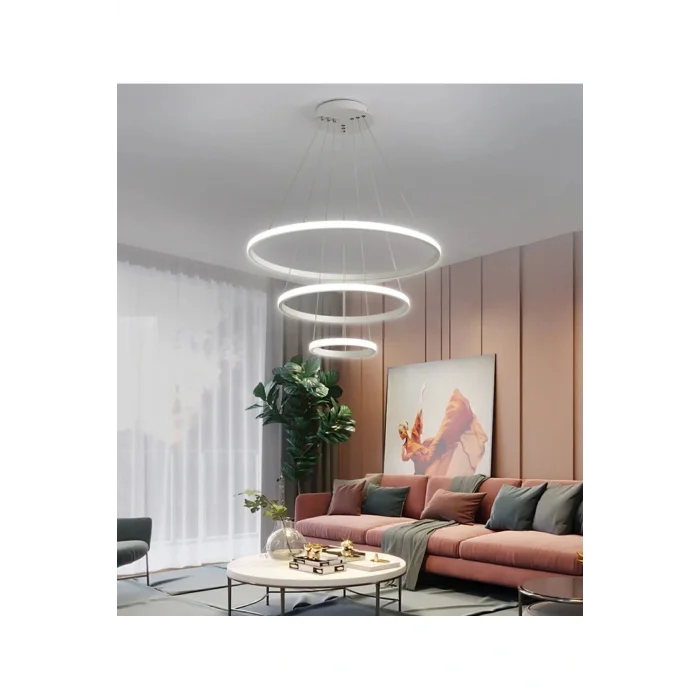 Genel Ürün Üçlü Halka Led Avizebeyaz Kasa Beyaz Işık Salon,oturma Odası