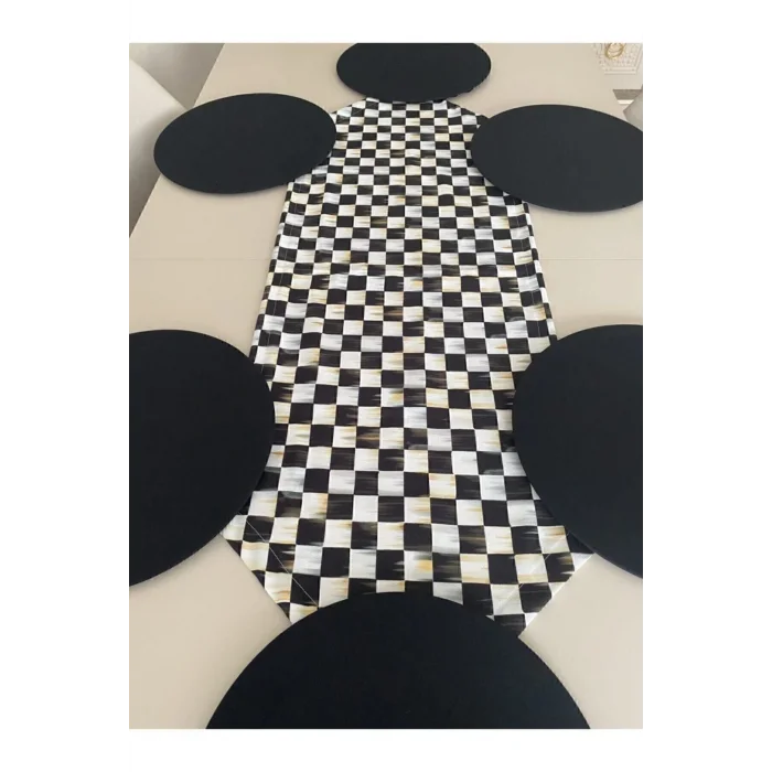 Genel Ürün Dama Desenli Runner Ve 6lı Supla Seti