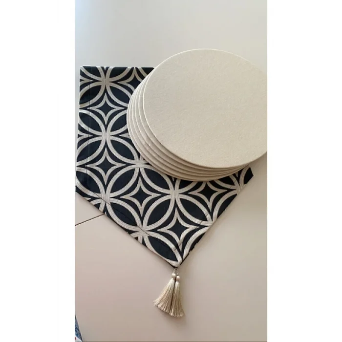 Genel Ürün Siyah Halka Desen Runner + 6 Lı Supla Set