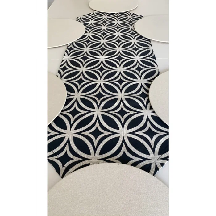 Genel Ürün Siyah Halka Desen Runner + 6 Lı Supla Set