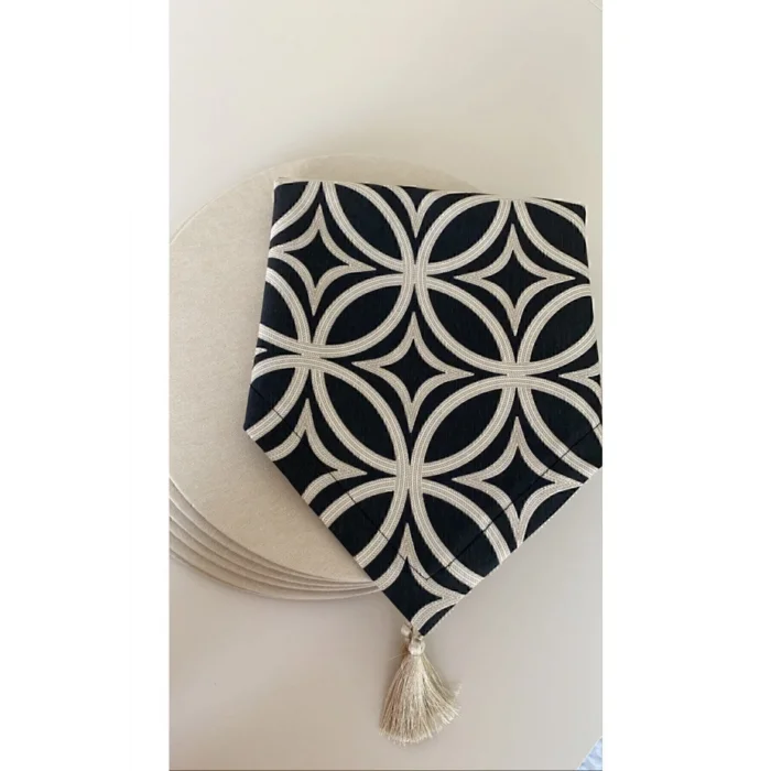 Genel Ürün Siyah Halka Desen Runner + 6 Lı Supla Set