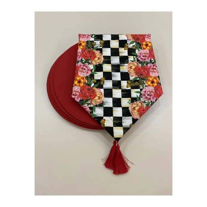 Genel Ürün Çiçek Desenli Runner Ve 6lı Supla Seti