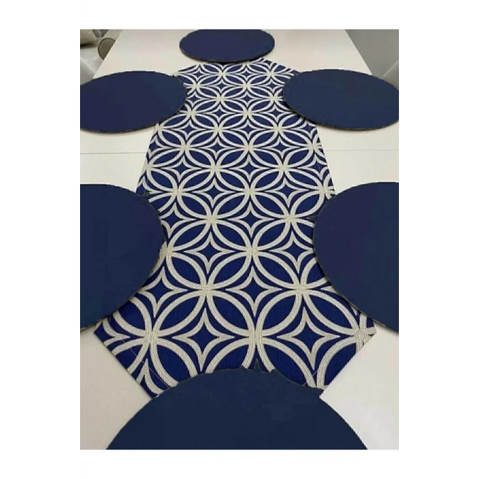 Genel Ürün Amerikan&servis lacivert halka desen runner 6 mdf lacivert supla tasarim set
