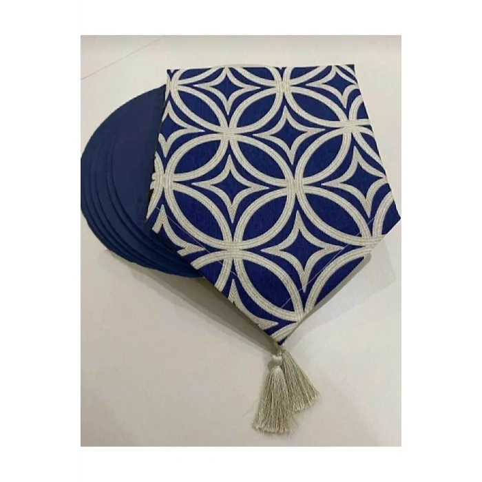 Genel Ürün Amerikan&servis lacivert halka desen runner 6 mdf lacivert supla tasarim set