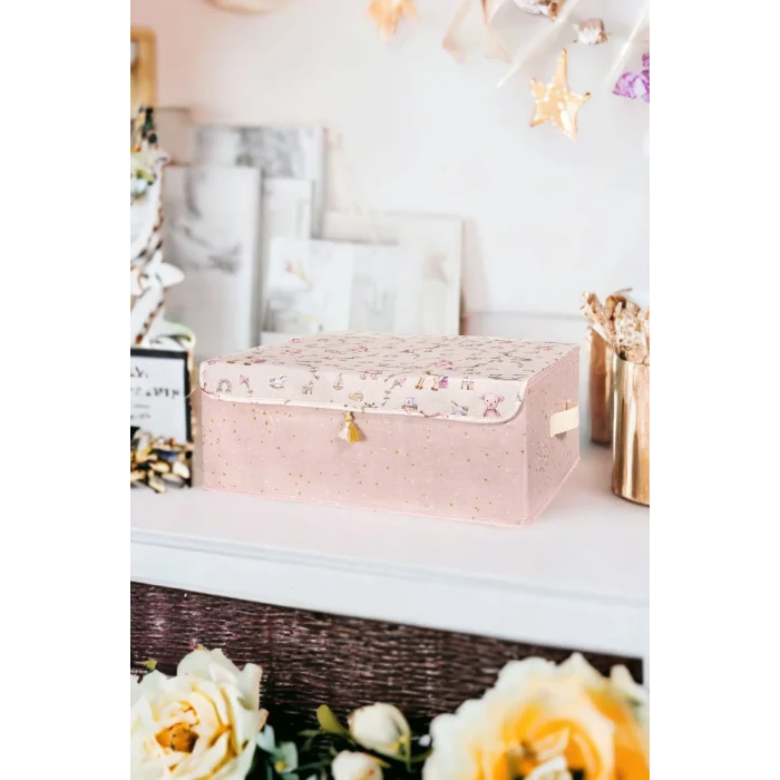Genel Ürün Anne Bebek Kapaklı Kutu, Baza Altı Boy, Bebek Odası Düzenleyici, 50x38x19cm, Pembe Renk