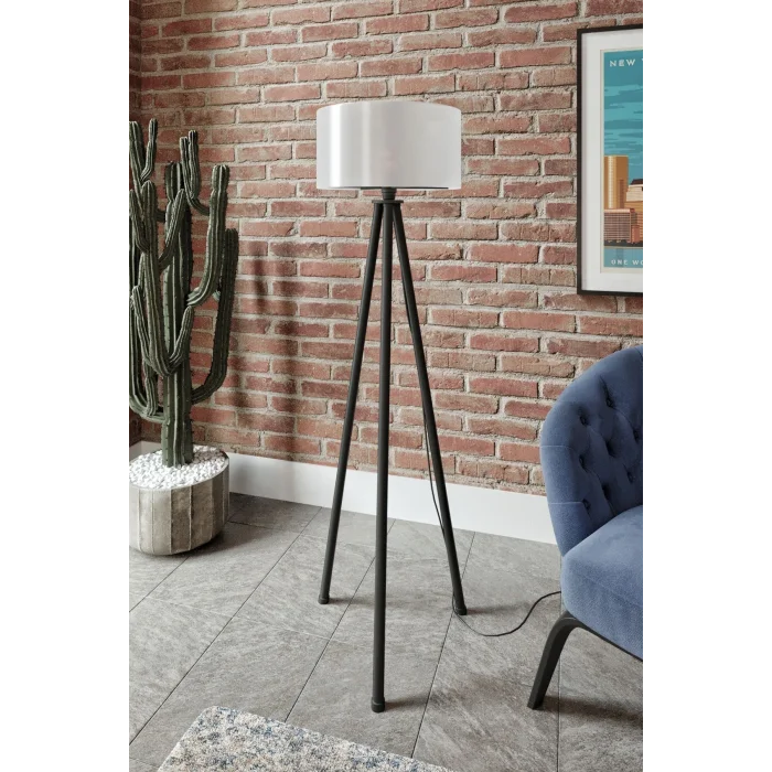 Lamba Bristol Yuvarlak Krem Başlık Siyah Ayak Tripod Lambader