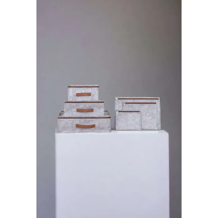 Genel Ürün Deri Kulplu Keçe 6 Parça Bavul Içi Organizer Seti, Lüks Bavul Organizer, Gri Renk