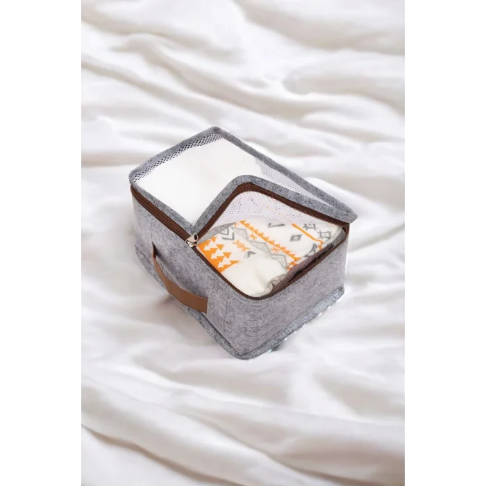 Genel Ürün Deri Kulplu Keçe 6 Parça Bavul Içi Organizer Seti, Lüks Bavul Organizer, Gri Renk