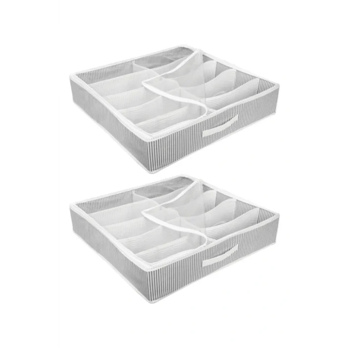 Genel Ürün 2 Adet - Ayakkabı Organizeri - 10 Bölmeli Ayakkabı Saklama Çantası 58x58x12cm - Çizgili Model