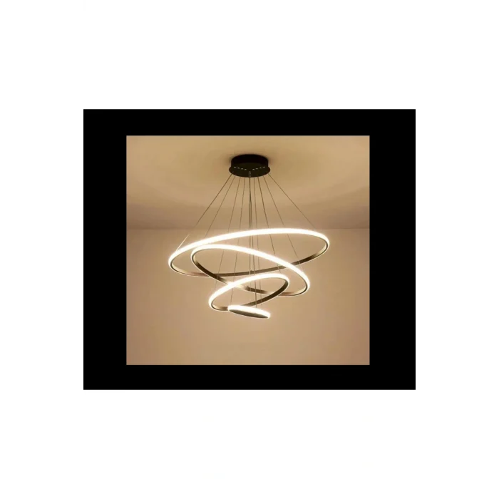 Genel Ürün Dörtlü Halka Led Avize Antrasit Gri Kasa Beyaz Işık Salon, oturma Odası