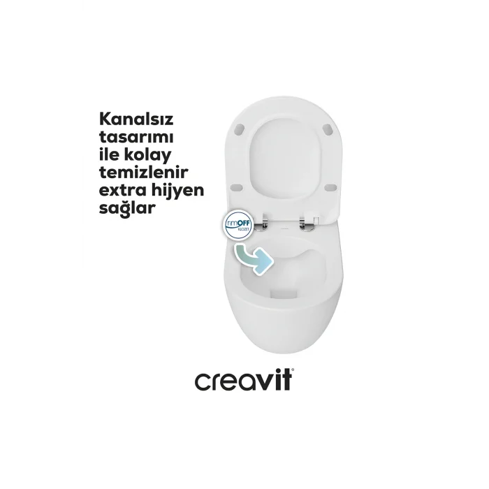 Genel Ürün FE322 Free İnci Mat Beyaz Rim-Off Asma Klozet, Creavit Duroplast Mat Beyaz Kapak