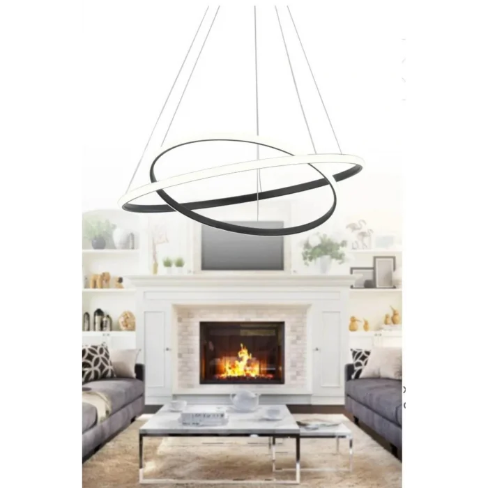 Genel Ürün İkili Halka Led Avize Antrasit Gri Kasa Beyaz Işık Salon Oturma Odası
