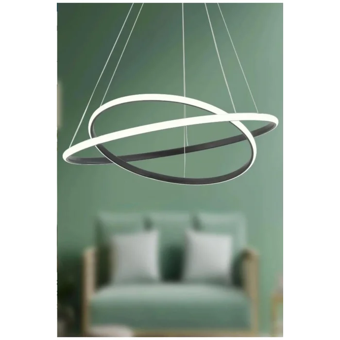 Genel Ürün İkili Halka Led Avize Antrasit Gri Kasa Beyaz Işık Salon Oturma Odası