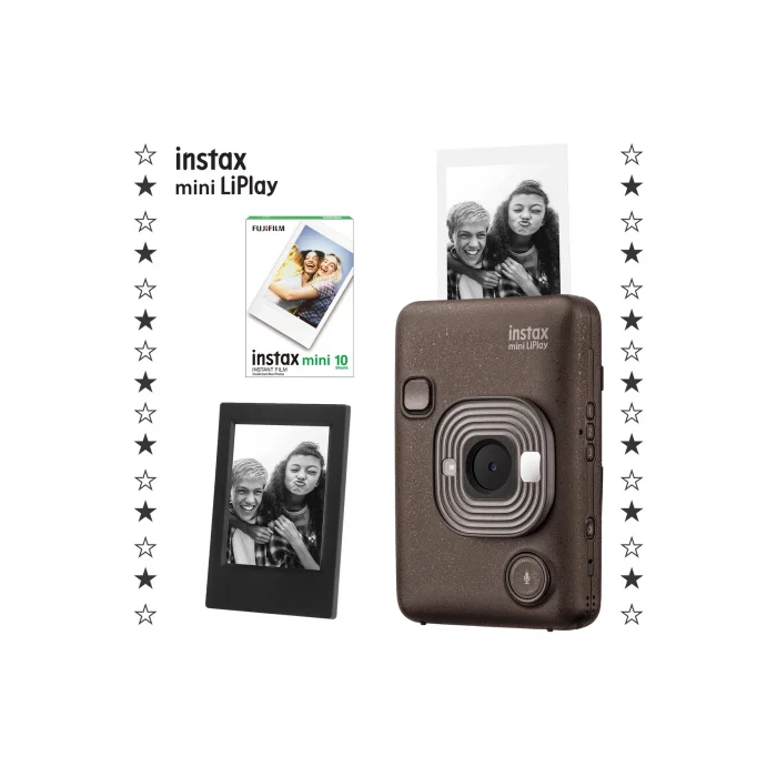 Genel Ürün Instax mini LiPlay Hybrid Deep Bronze Fotoğraf Makinesi-10lu Film ve Çerçeve Hediye Seti