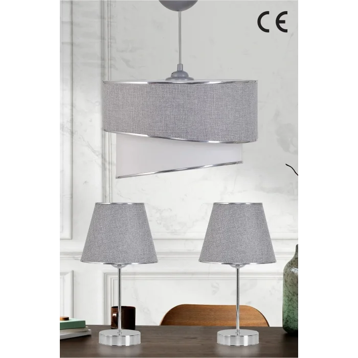 Genel Ürün Kumaş Galaksi Modern Pasta Tekli Ve 2 Li Gold Abajur Seti