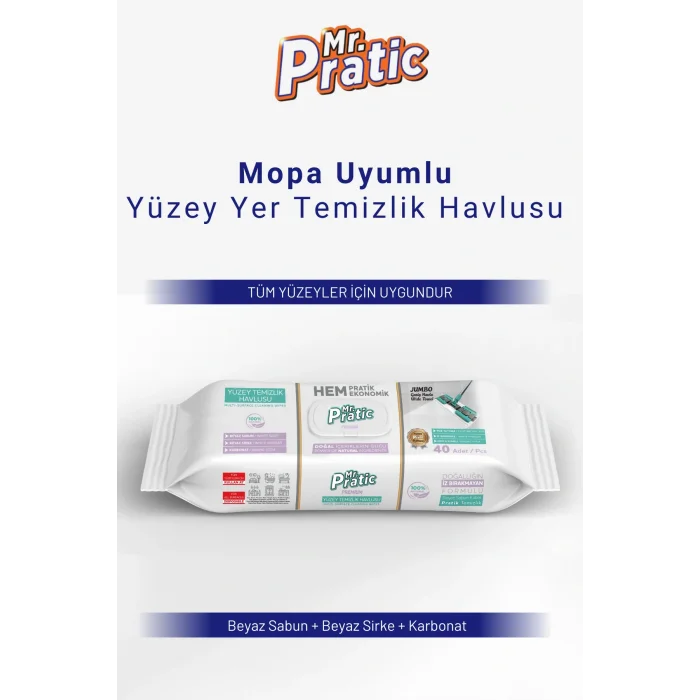 Havlu Premium Mandallı Mop Uyumlu Yer Temizlik Havlusu Beyaz Sabun Kokulu İz Bırakmaz Temizlik 40 Yaprak