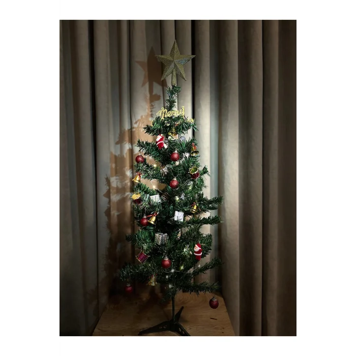 Genel Ürün Yılbaşı Çam Ağaç Seti Ve Yılbaşı Süsleri Paketi 2 metre led ışık 90 Cm + Tepe Yıldızı