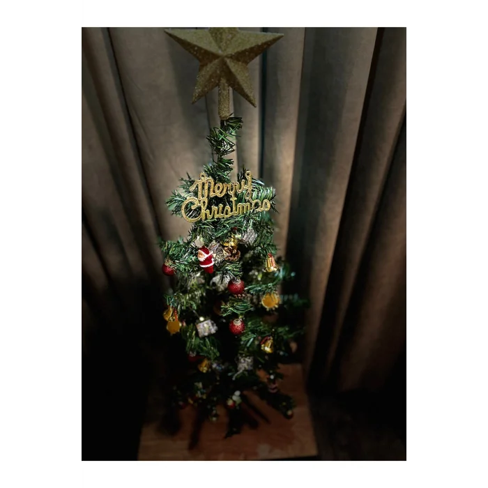 Genel Ürün Yılbaşı Çam Ağaç Seti Ve Yılbaşı Süsleri Paketi 2 metre led ışık 90 Cm + Tepe Yıldızı