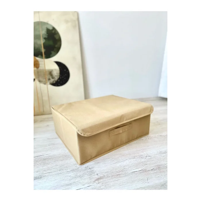 Oyuncak 5 Adet Bej Çok Amaçlı Dolap Içi Çamaşır Oyuncak Düzenleyici Kapaklı Baza Altı Kutu Hurç 50x40x19 Cm