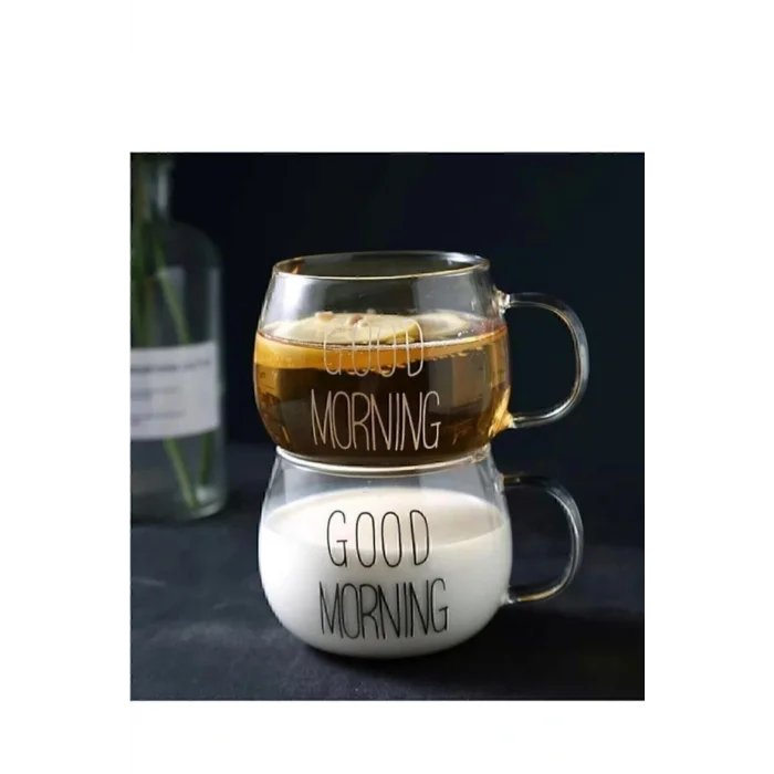 Hacamat Seti 2 Li Good Morning Günaydın 400 ml Borosilikat Cam Kupa Fma00618