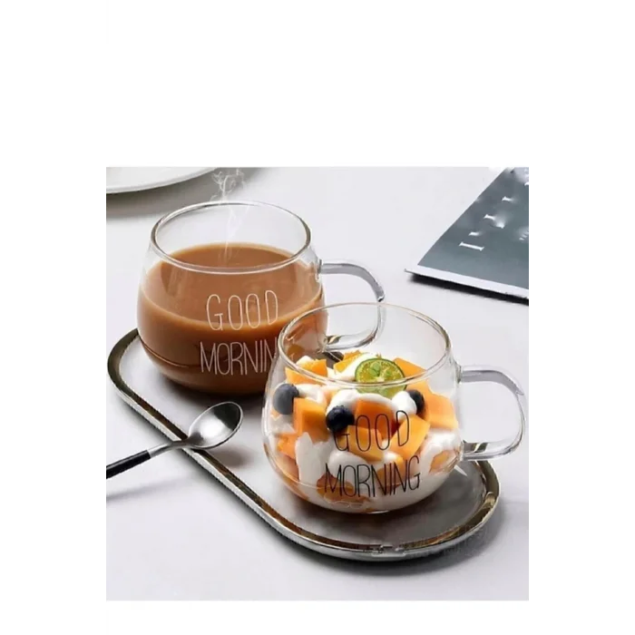 Hacamat Seti 2 Li Good Morning Günaydın 400 ml Borosilikat Cam Kupa Fma00618