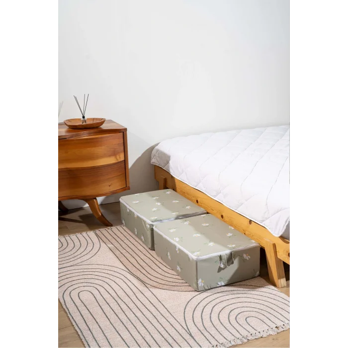 Genel Ürün Yeşil Papatya Desenli Fermuarlı 6lı Hurç Seti Bazaaltı Ve Çekyat Hurç