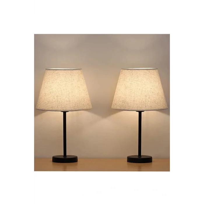 Lamba E27 Black 2li Abajur Metal Masa Lambası Krem Klasik 31 - 45 Metal Bej 2