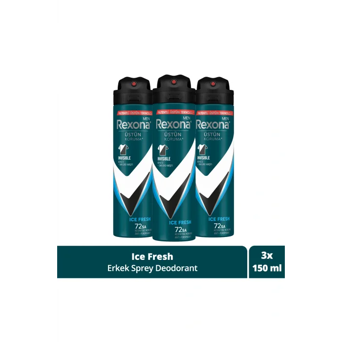 Kol Saati Men Erkek Sprey Deodorant Invisible Ice Fresh 72 Saat Kesintisiz Üstün Koruma 150 ml X3