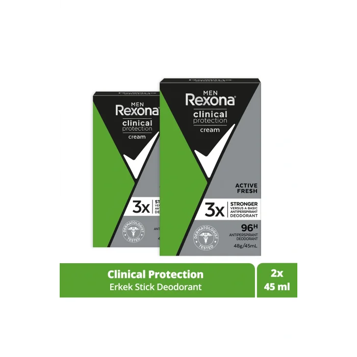 Kol Saati Men Clinical Protection Stick Deodorant Active Fresh 96 Saate Kadar Koruma 45 ml X2 Adet