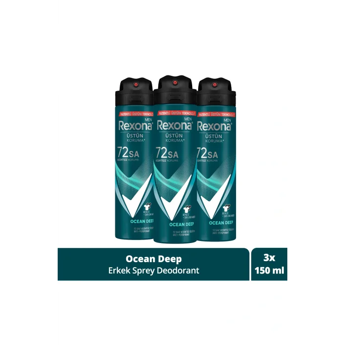 Kol Saati Men Erkek Sprey Deodorant Invisible Ocean Deep 72 Saat Kesintisiz Üstün Koruma 150 ml X3