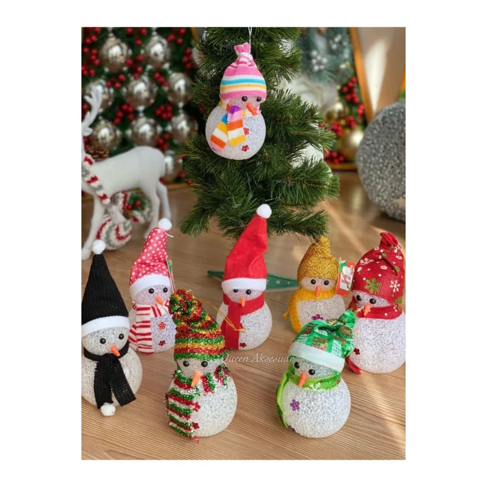 Lamba Yılbaşı Özel Rengarenk Renkli Işıklı Kardan Adam Çam Ağacı Süsü Gece Masa Lambası Dekorasyon