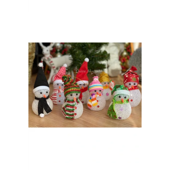 Lamba Yılbaşı Özel Rengarenk Renkli Işıklı Kardan Adam Çam Ağacı Süsü Gece Masa Lambası Dekorasyon