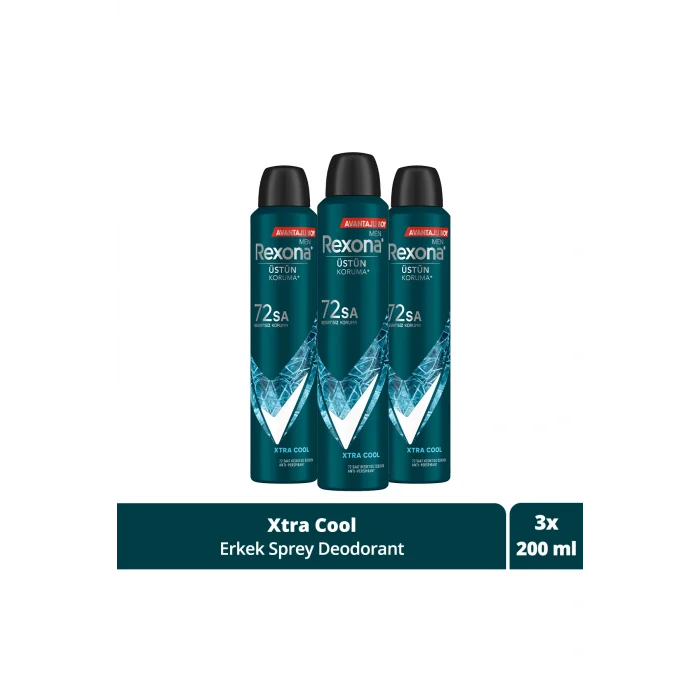 Kol Saati Men Erkek Sprey Deodorant Xtra Cool 72 Saat Kesintisiz Üstün Koruma 200 ml X3