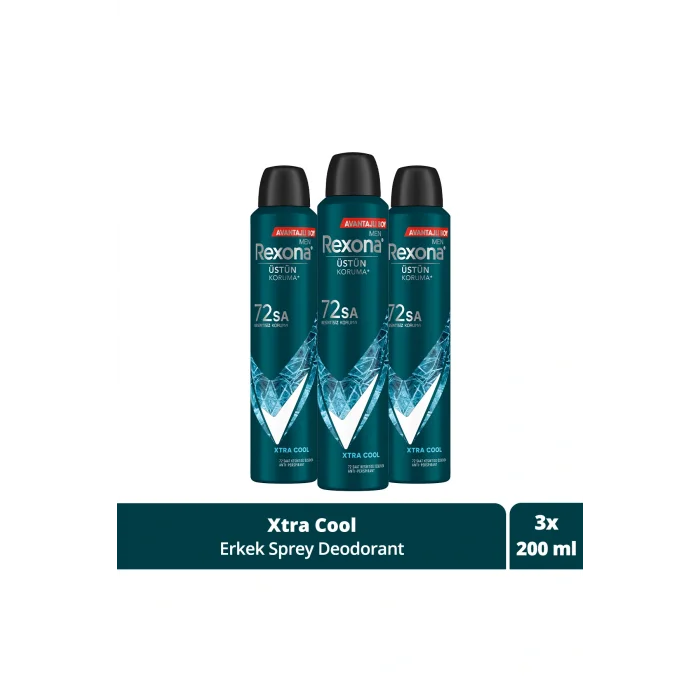 Kol Saati Men Erkek Sprey Deodorant Xtra Cool 72 Saat Kesintisiz Üstün Koruma 200 ml X3