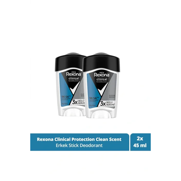 Genel Ürün Men Clinical Protection Erkek Stick Deodorant Clean Scent 3x Güçlü Koruma 45 ml X2