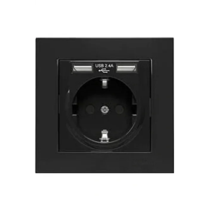 Genel Ürün RİTA SİYAH ÇERÇEVELİ İKİLİ USBLİ TOPRAKLI PRİZ