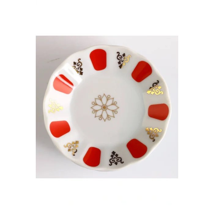 Genel Ürün 6 Kişilik Porselen Kahveci Çay Tabağı - Kırmızı Gold