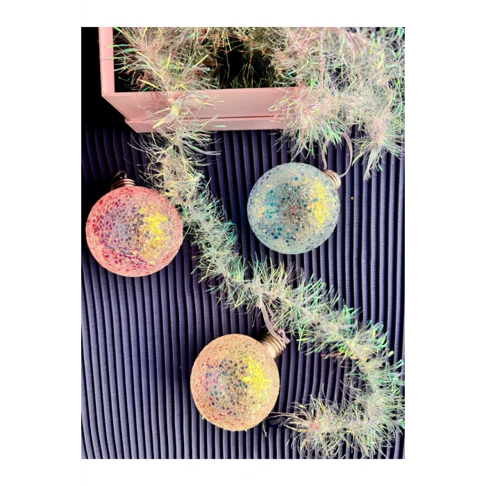 Genel Ürün Yılbaşı Süsü Seti: 3lü Işıklı Yılbaşı Süsü Ve Holografik Tinsel Şerit