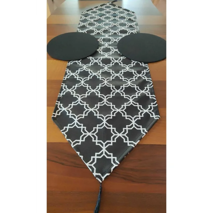 Genel Ürün Siyah Klasik Desenli Runner Ve 2li Supla Seti