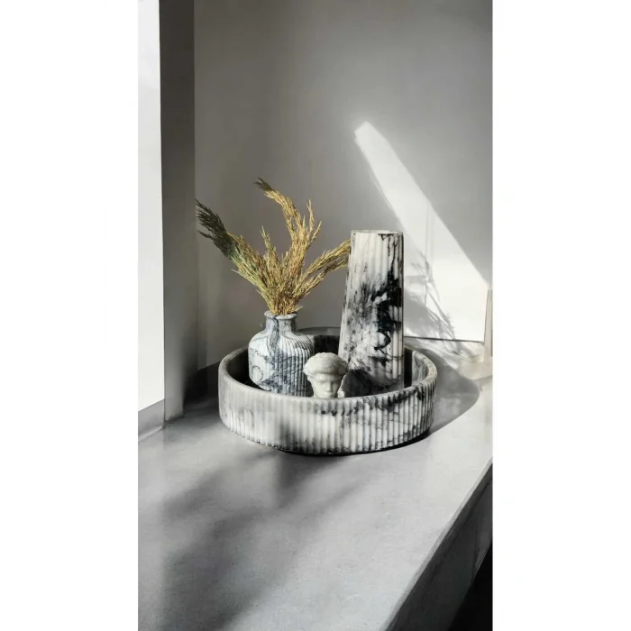 Biblo Mermerit dekoratif set / tepsili dekoratif set / vazolu dekoratif set / dekoratif kase -vazo- biblo