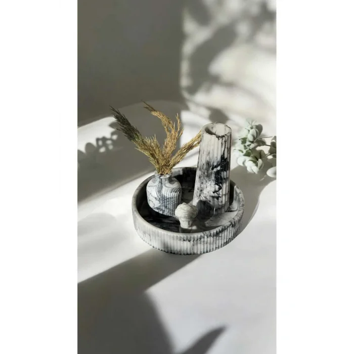 Biblo Mermerit dekoratif set / tepsili dekoratif set / vazolu dekoratif set / dekoratif kase -vazo- biblo